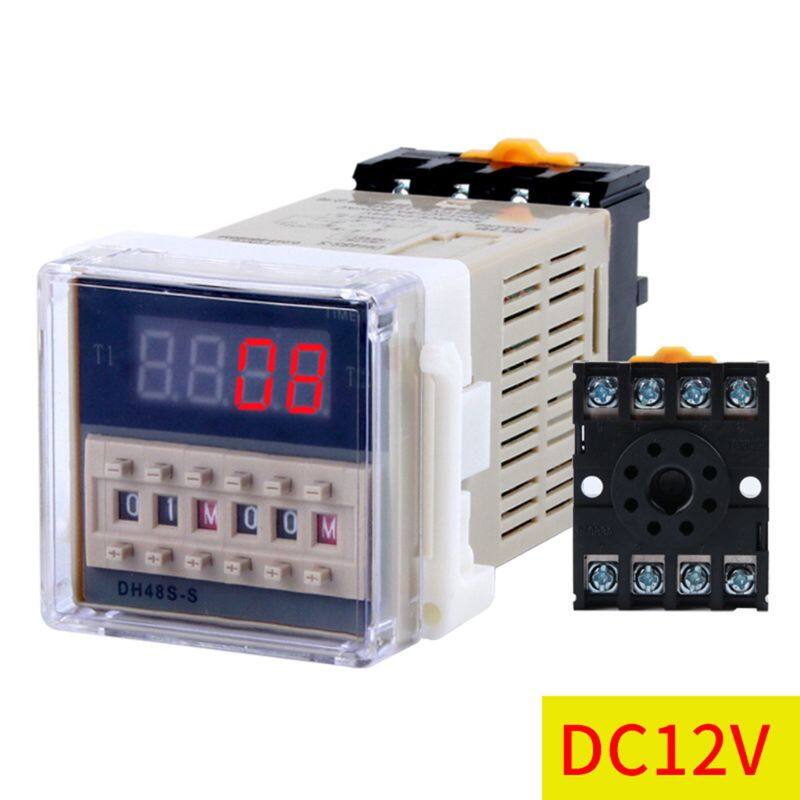 Ac/dc 12v 24v 220v 380v dh48s-s programmable digital time relay cycle control time delay relay socket with base