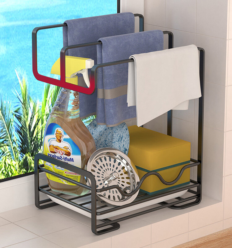 XMDS XINGMUDENGSHI Kitchen rag rack punch-free countertop rack washcloth drain rack multi-functional storage rack