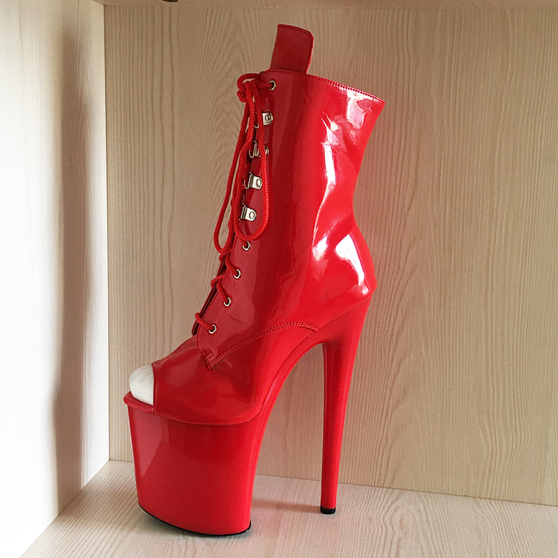 Denova's Women's Patent Very High Heel Big Size Pole Dancing Mid-Calf Show Boot