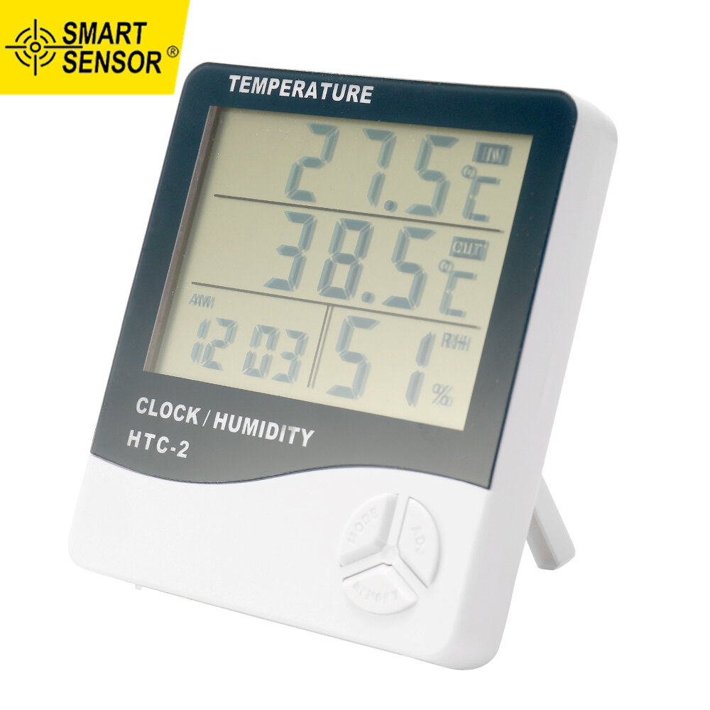 Smart Sensor Indoor and Outdoor Large Screen Digital Display Temperature and Humidity Meter Time Calendar Alarm Temperature Meter and Hygrometer