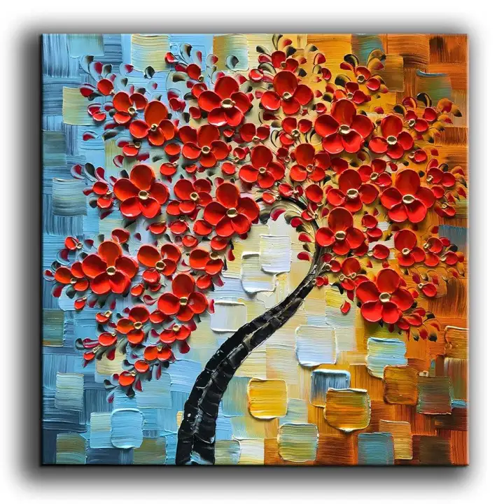 Modern Abstract Painting Red Flowers Oil On Canvas Red Flowers Oil Painting On Canvas