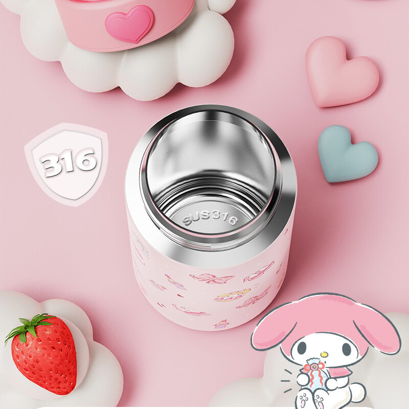 Trotinic✨Hàng sẵn có✨350ml Sanrio 316 Bình giữ nhiệt bằng thép không gỉ cốc dễ thương kuromi Melody cinnamorol chai nước có búp bê cầm tay Quà Tặng chống Thảm trượt cho trẻ em
