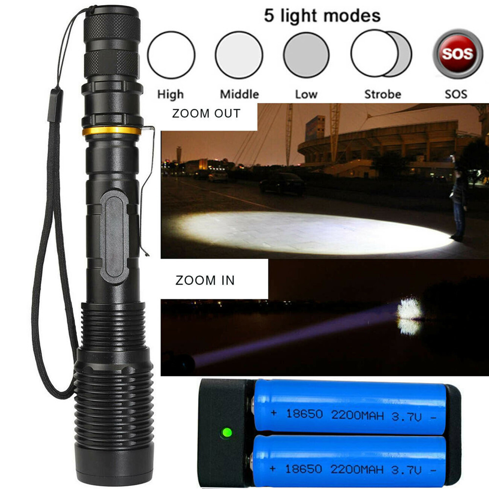 Virwir Original emergency light re-chargeable flashlight re-chargeable torch light 350000 lumens SUPER ZOOM Flashlight Tactical UltraFire T6 LED Torch Headlamp For Camping Outdoor Touch Re-chargeable Military Glare Light With Waterproof Telescopic