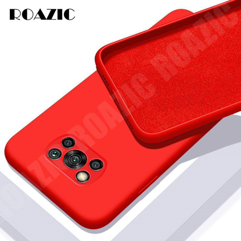 ROAZIC For Xiaomi Mi POCO X3 NFC Case Soft Liquid Silicone Phone Casing Camera Protection Shockproof Luxury Cover