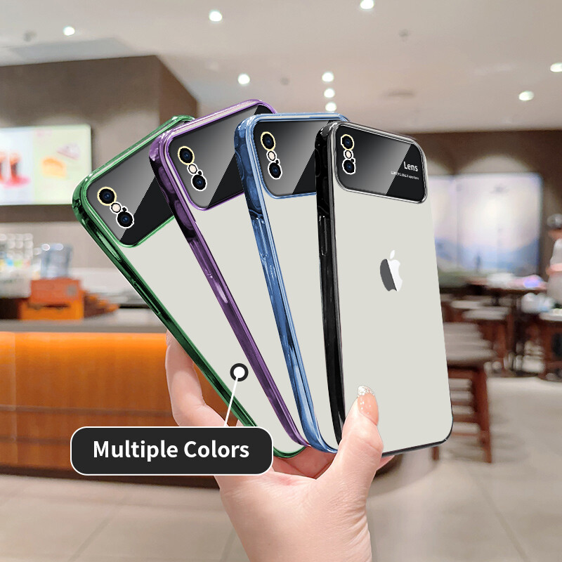 For iPhone XS Max 6 7 8 Plus X XR Phone Case,Electroplated Large Window TPU Soft Shell