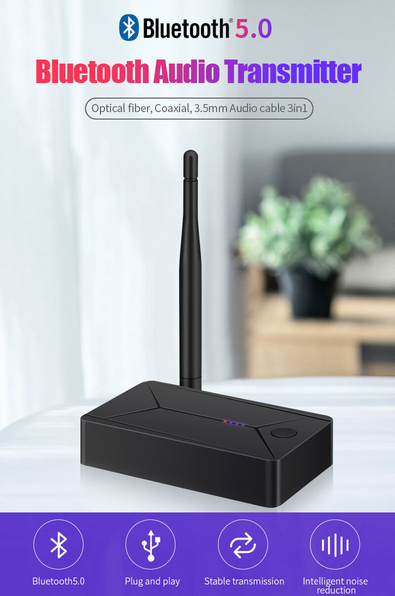Bluetooth 5.0 Wireless Audio Bluetooth Transmitter Wireless Adapter 3.5Mm Coaxial Optical Fiber Input For TV PC Earphone Headset