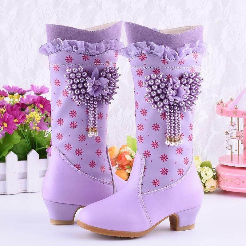 Kids Winter Warm Snow Boots Fashion Girls New Leather Rabbit Bow Princess Shoes