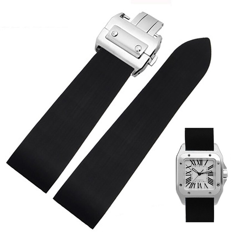 High quality 25mm Rubber Waterproof Watchband Fits For Cartier Santos 100  W2020007 Silicone Strap Silver Gold Folding Buckle Black Bracelet -  Watchbands - AliExpress | Lazada