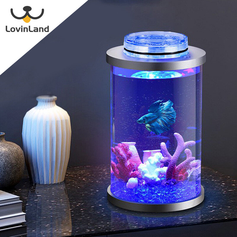 [Lovinland] Aquarium Tanks Betta Fish Tank Mini Acrylic Fish Tank Desktop Micro-view Viewing Aquarium Fish Tank (8*13cm)
