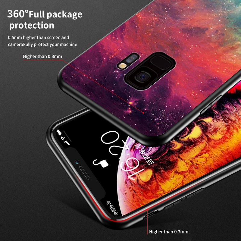 Zeallion Cho [Samsung Galaxy S8 S9 Plus S7 Edge Note 10 Plus 8 9] Kính Cường Lực Màu Gradient Bầu Trời Đầy Sao Sang Trọng Ốp Điện Thoại Ốp Lưng Bảo Vệ Chống Va Đập Chống Rơi