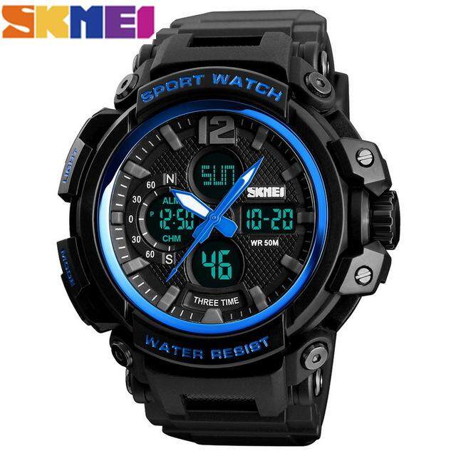 SKMEI 50M Tahan Air Analog LED Jam Digital Baru Olahraga Luar Ruangan Redam Kejut Jam Elektronik Pria Kebugaran Dual Display Multi-Fungsi