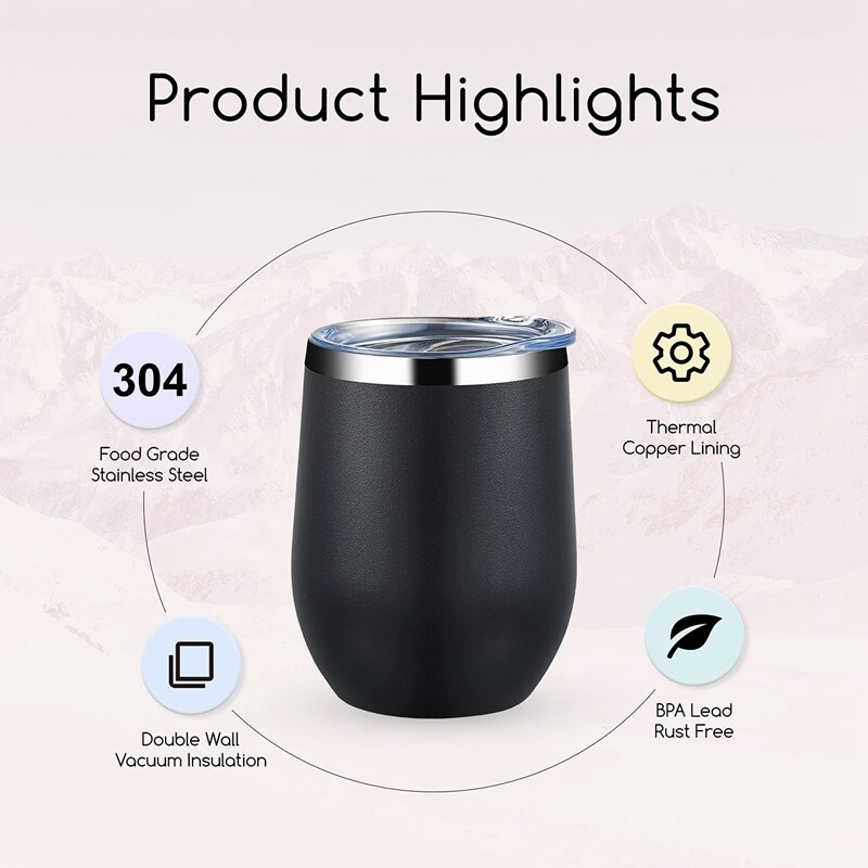 12Oz/4 PACK Stainless Steel Wine Tumbler Glasses with Lid, Double Wall