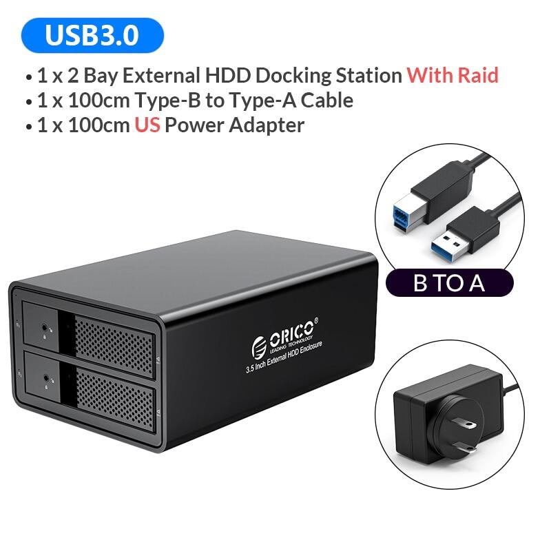 Orico 95 series 2 bay 3.5'' usb3.0 to sata with raid hdd docking station aluminum hdd enclosure 36w power adapter hdd case with raid