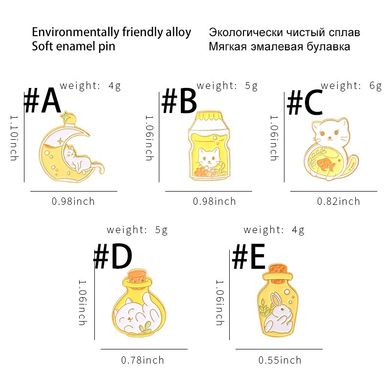 Magic Bottles Enamel Pins Cats Rabbit Brooch Lapel Badge Bag Cartoon Animal Jewelry