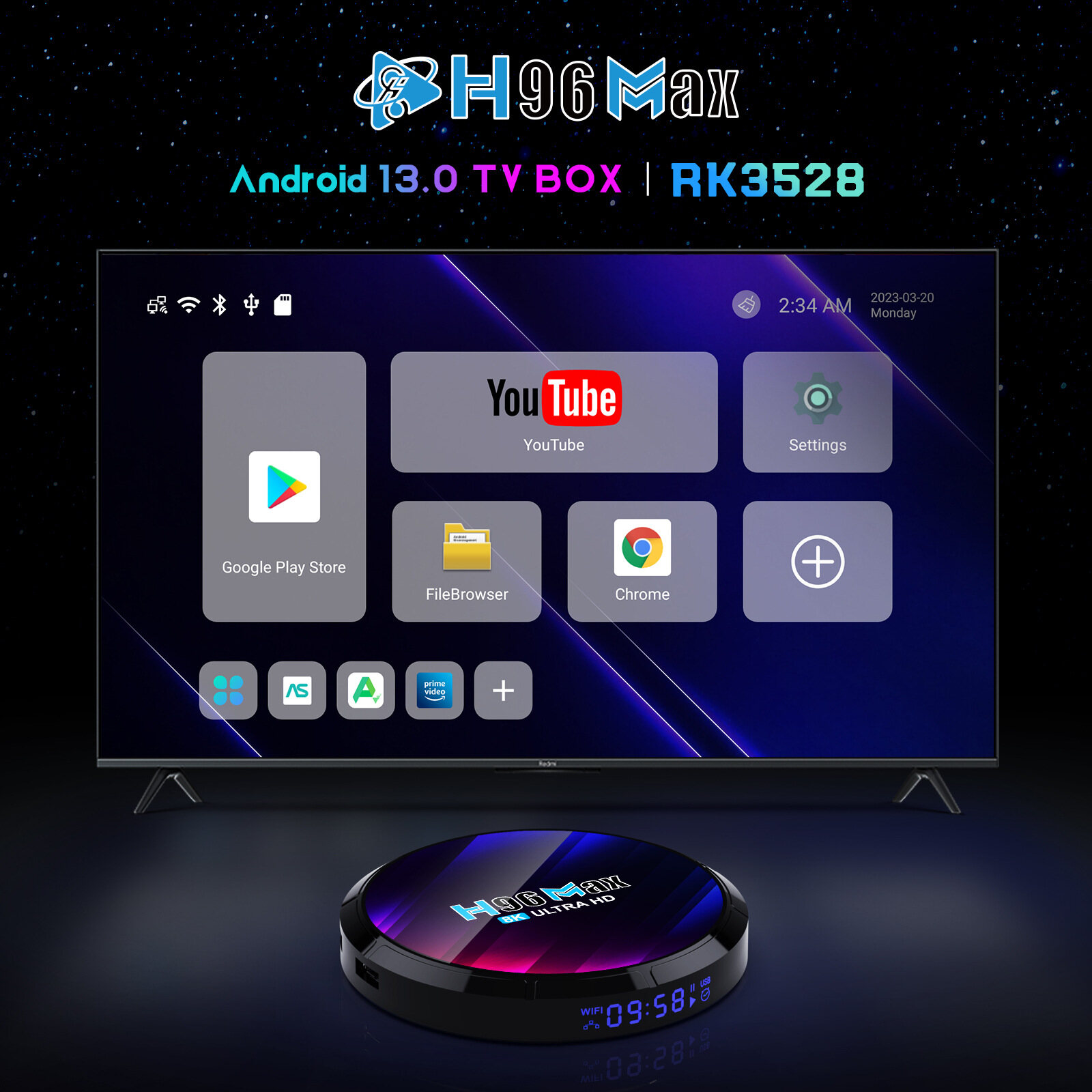 Đầu giải mã TV Android Android system13.0 Kép WIFI 5g Hỗ trợ Bluetooth 5.0 Hỗ trợ 8K HD đẹp đối tác để xem phim 4GB 32GB h96max 3528 Bộ giải mã TV thông minh