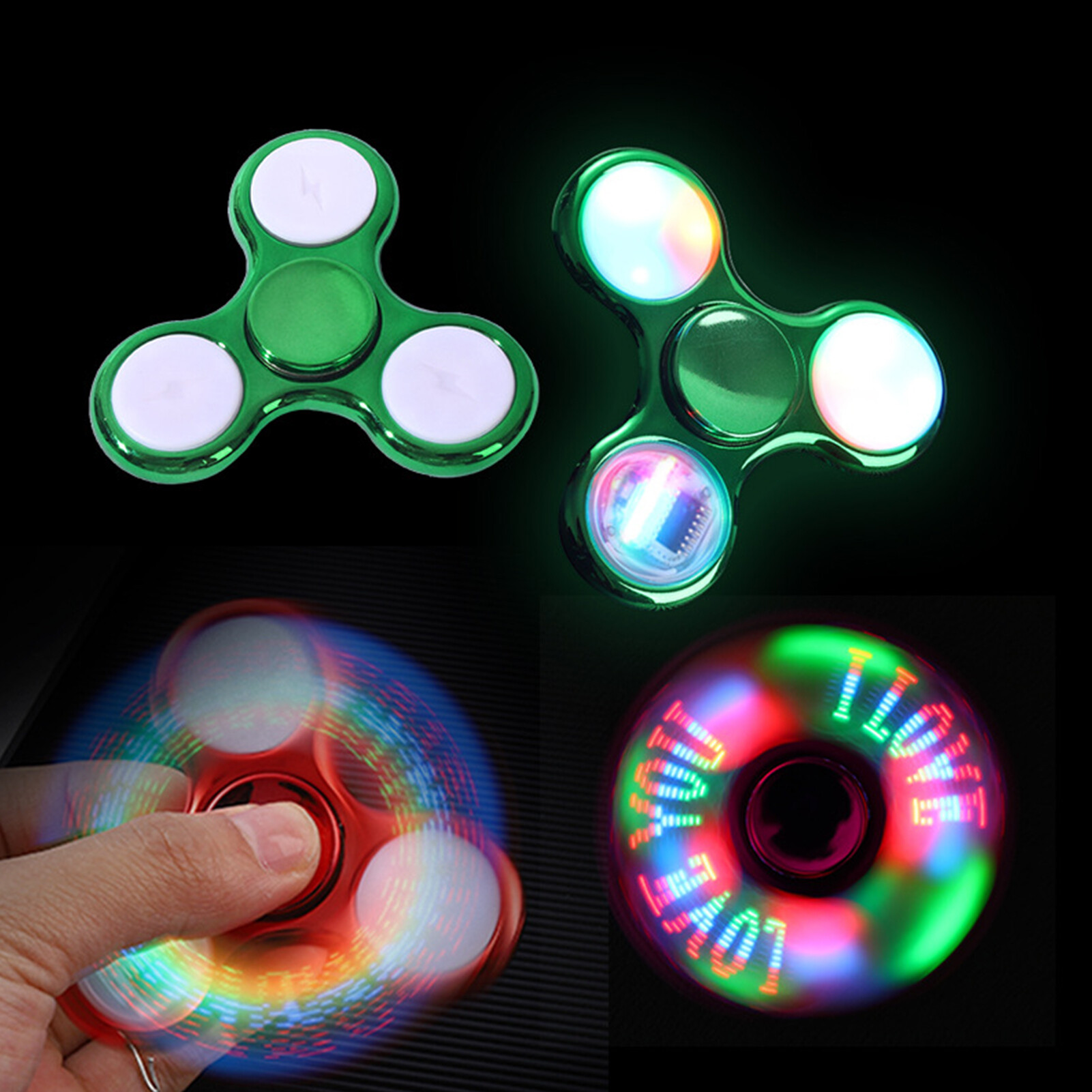 Rotating Finger Spinner Light Effect Changing Patterns LED Electroplate Finger Fidget Hand Spinner for Home
