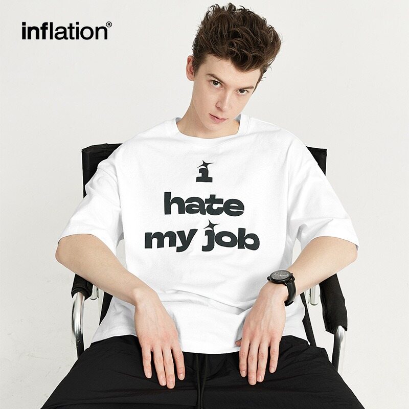 INFLATION brand Men's Youth Student Textured Foam American Printed T-shirt 2024 Spring/Summer New American Street Fashion Brand Loose Cotton Short Sleeves