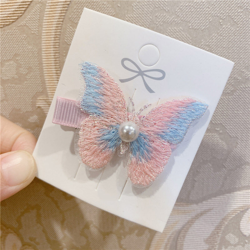 1Pcs Butterfly Pearls Girls Barrettes Cloth Women Hair Clips Colorful Hairpins