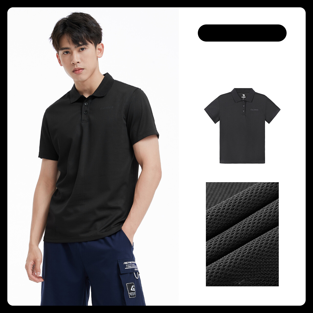 Cameljeans Men's Polo Shirt Summer Short-sleeved T-shirt Casual Logo Print Top
