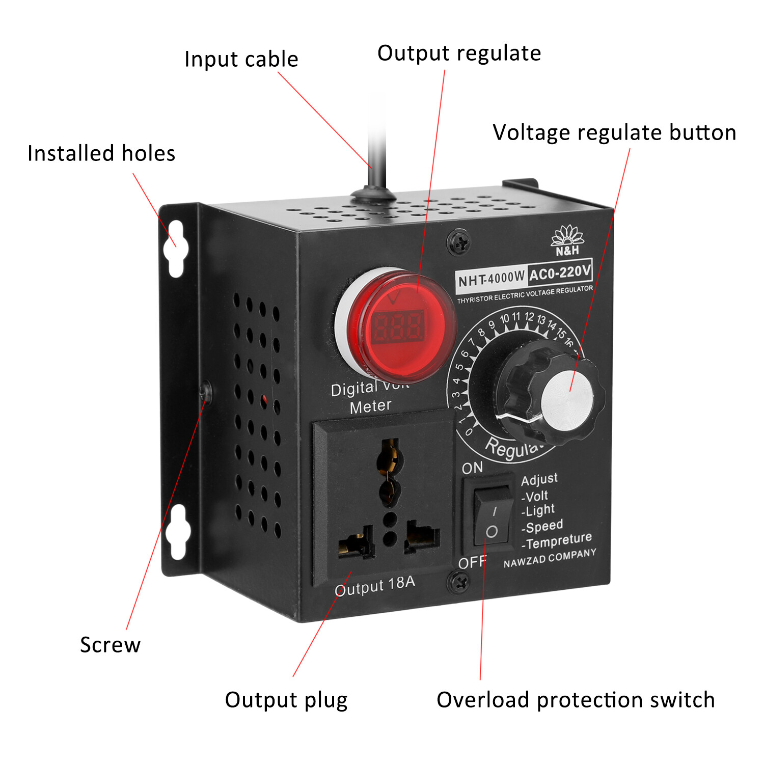 KKmoon AC110V 4000W Compact Variable Voltage Controller Portable Speed Temperature Light Voltage Adjuatable Dimmer