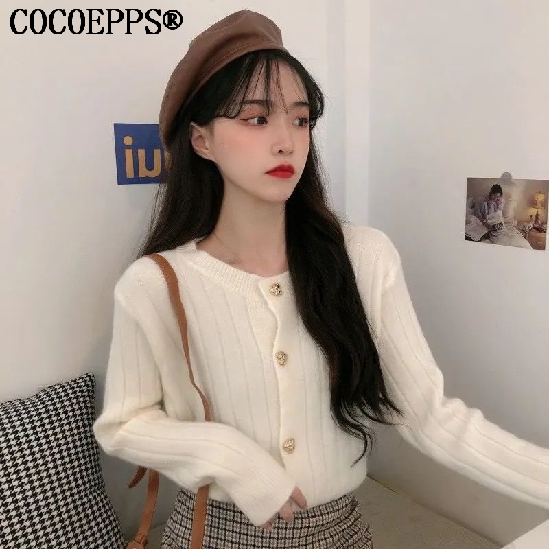 Cocoepps sweater women sweet whitening casual hooded korean new knitted cardigan 新年衣服2024女装