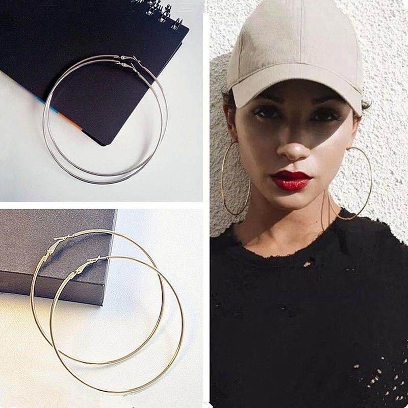 [Cutewomen2020] Fashion Women Gold Silver Metal Big Circle Smooth Large Ring Hoop Earrings