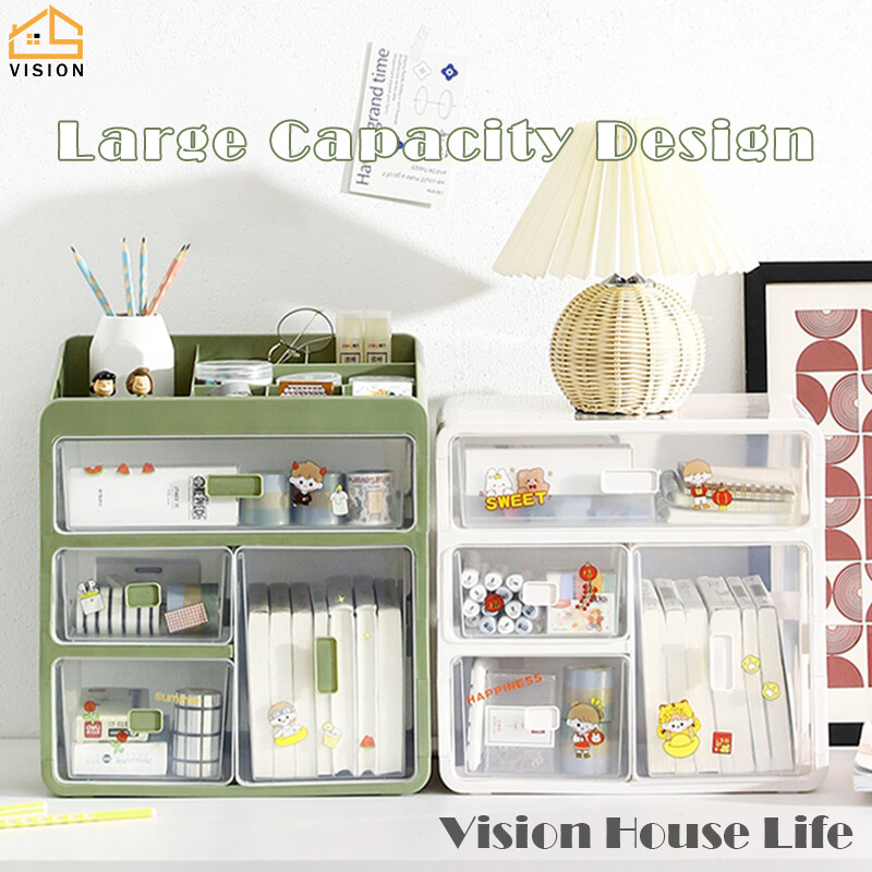 Vision Large Capacity Desktop Storage Box Transparent Office Stationery Sorting Box Cosmetics Makeup Organiser Multi-layer Sundries Storage Cabinet Drawer Type Storage Shelf