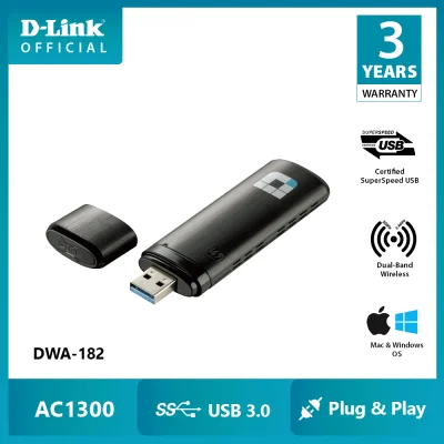 D-Link DWA-182 High Speed Wireless AC1300 MU-MIMO USB 3.0 WiFi Adapter Receiver 802.11AC Dual Band 2.4Ghz + 5Ghz Wi-Fi Dongle