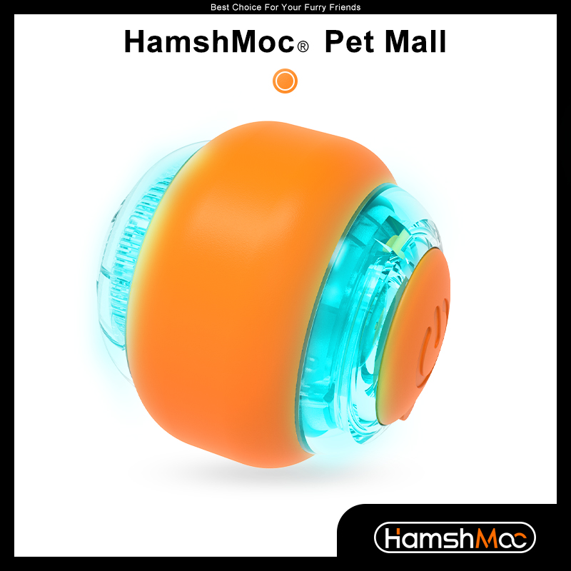 HamshMoc Automatic Cat Toy Interactive Cat Toy Ball USB Rechargeable Auto Moving Auto On Off with LED Light for Activity Indoor for Cats Kitten