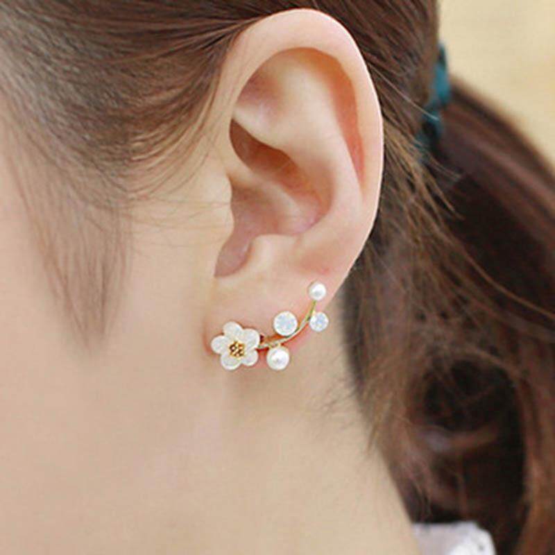 Women Crystal Flower Earrings Tree Branches Stud Earrings Silver Stud earrings Jewelry