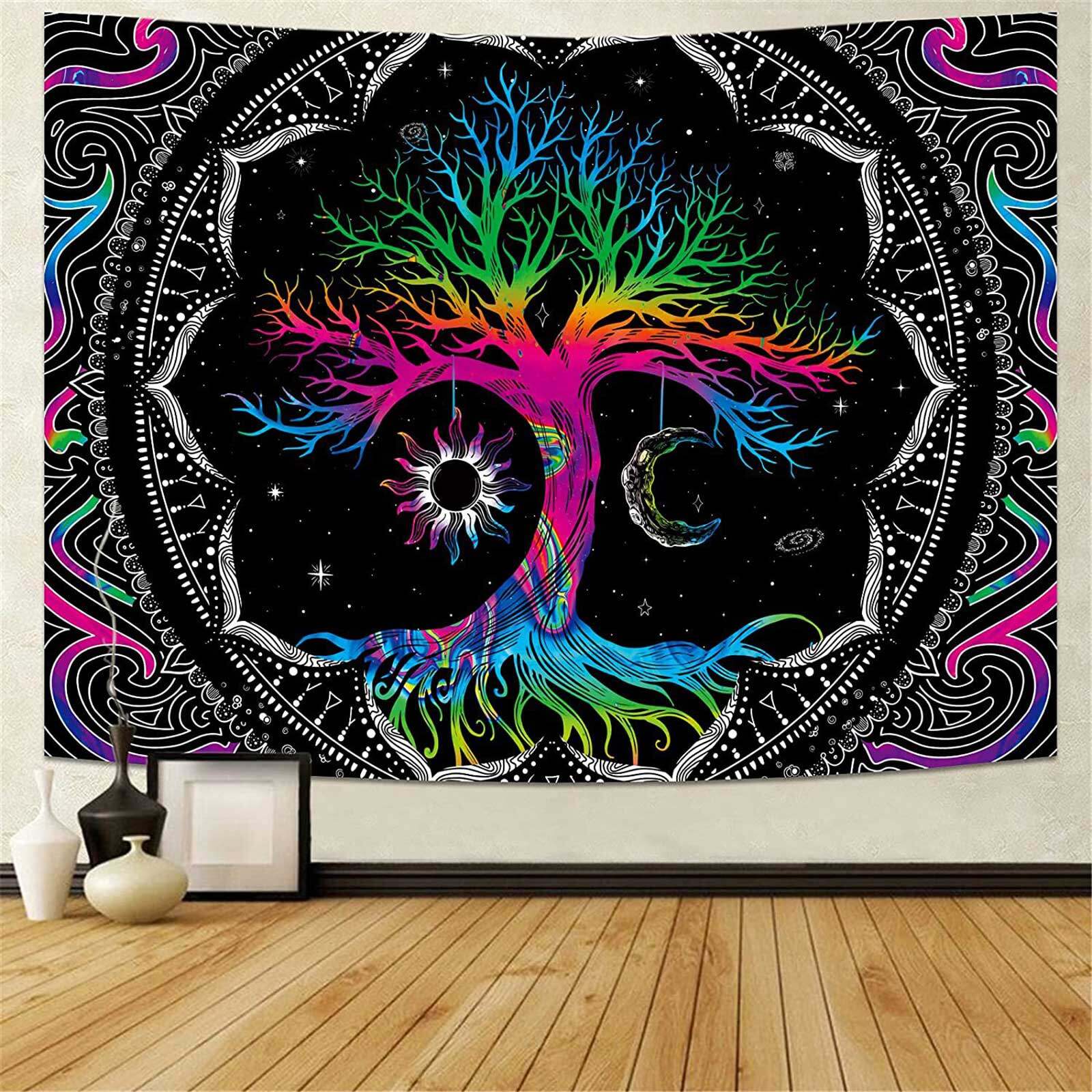 BHdecor Psychedelic Tapestry, Mushroom Illustrative Reference Chart/Sun and Moon Tapestry Wall Hanging for Room