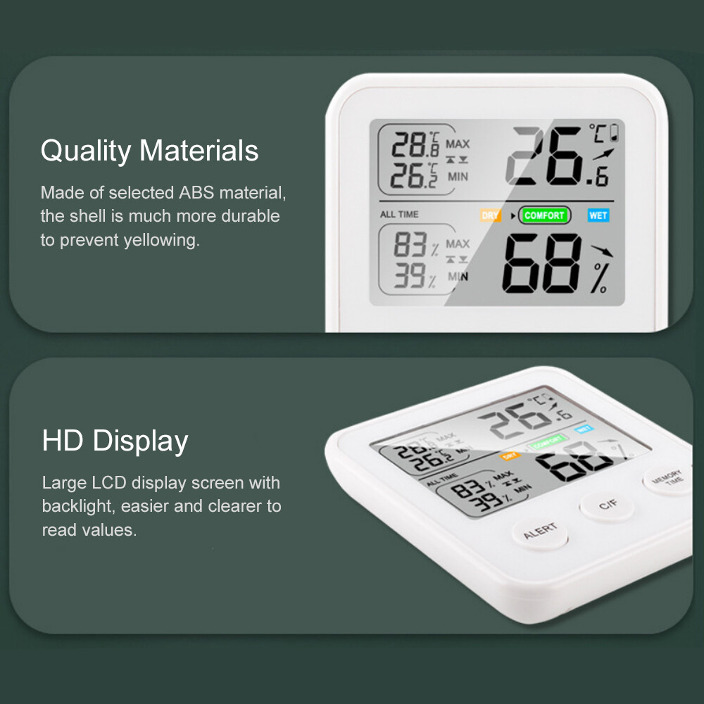 Smart Sensor Nhiệt Kế Từ Tính Có Độ Chính Xác Cao Máy Đo Độ Ẩm Nhiệt Kế Kỹ Thuật Số Với Màn Hình LCD ° C/° F Có Thể Chuyển Đổi Mọi Thời Gian/24 Giờ Chức Năng Nhắc Nhở Thoải Mái Độ Ẩm Nhiệt Độ Tối Thiểu Tối Đa