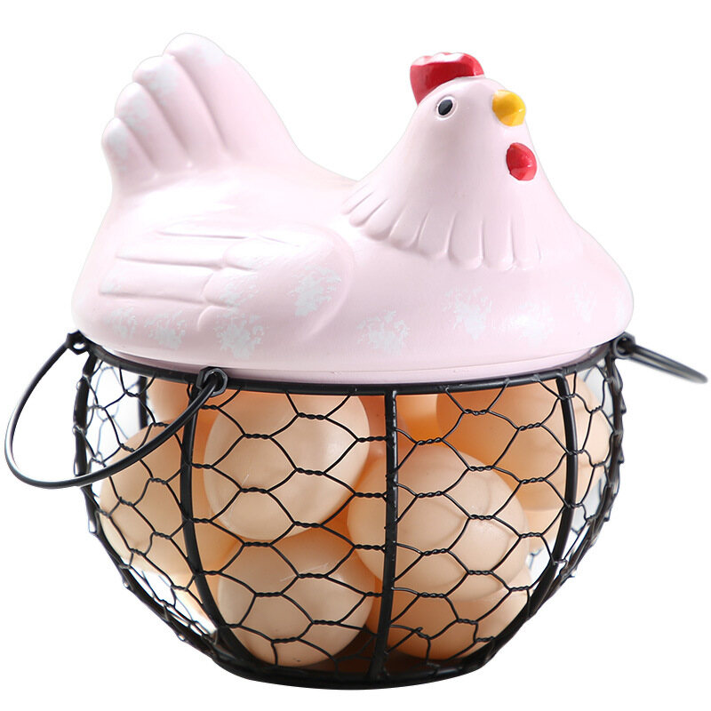 Ceramic Cute Egg Holder for 15 Eggs Chicken Wire Egg Basket Fruit Basket Collection Ceramic Hen Oraments Decoration Kitchen Storage Can Holder  19CMX22CM