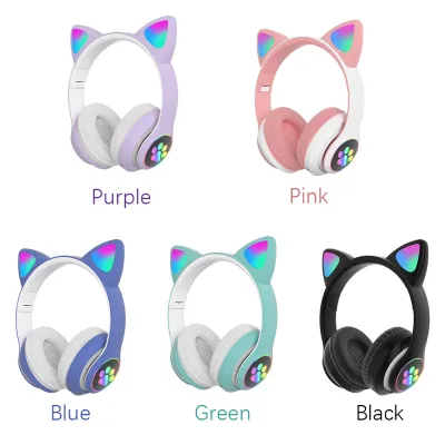 LED gaming cute cat ears wireless headset