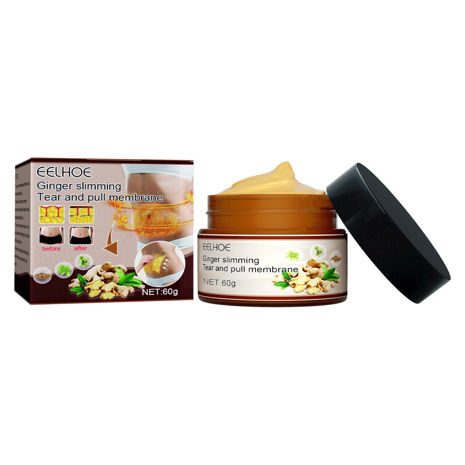 Eelhoe Ginger Fat Burning Cream Loss Weight Shaping Detox Burning Fat Ginger Cream Muscle Relaxation Firming Remove Waist Leg Cellulite Essence Cellulite Fat Burning Shaping Lifting Body Care