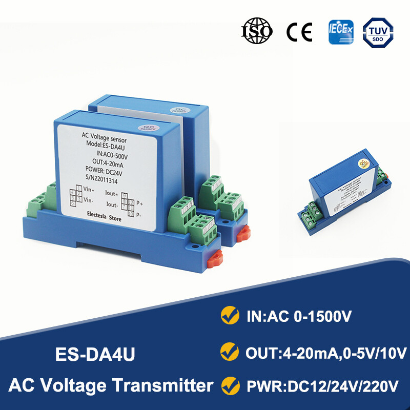 Ac voltage sensor 5-1000v input 4-20ma 0-5v 0-10v output 24v power supply voltage transmitter transducer