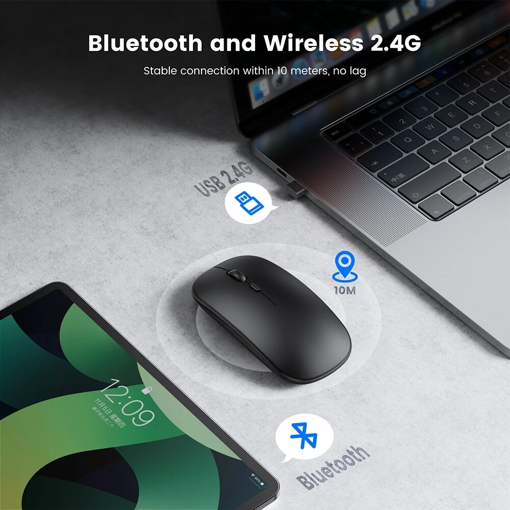 1600DPI Chuột không dây 2.4G cổ điển có thể sạc lại chuột siêu mỏng chuột không tiếng câm cho PC máy tính xách tay văn phòng phụ kiện máy tính xách tay