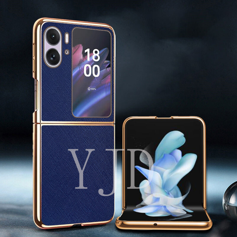 YJD Case For OPPO Find N2 Flip Solid Color Leather Electroplated Edge Shockproof Phone Case