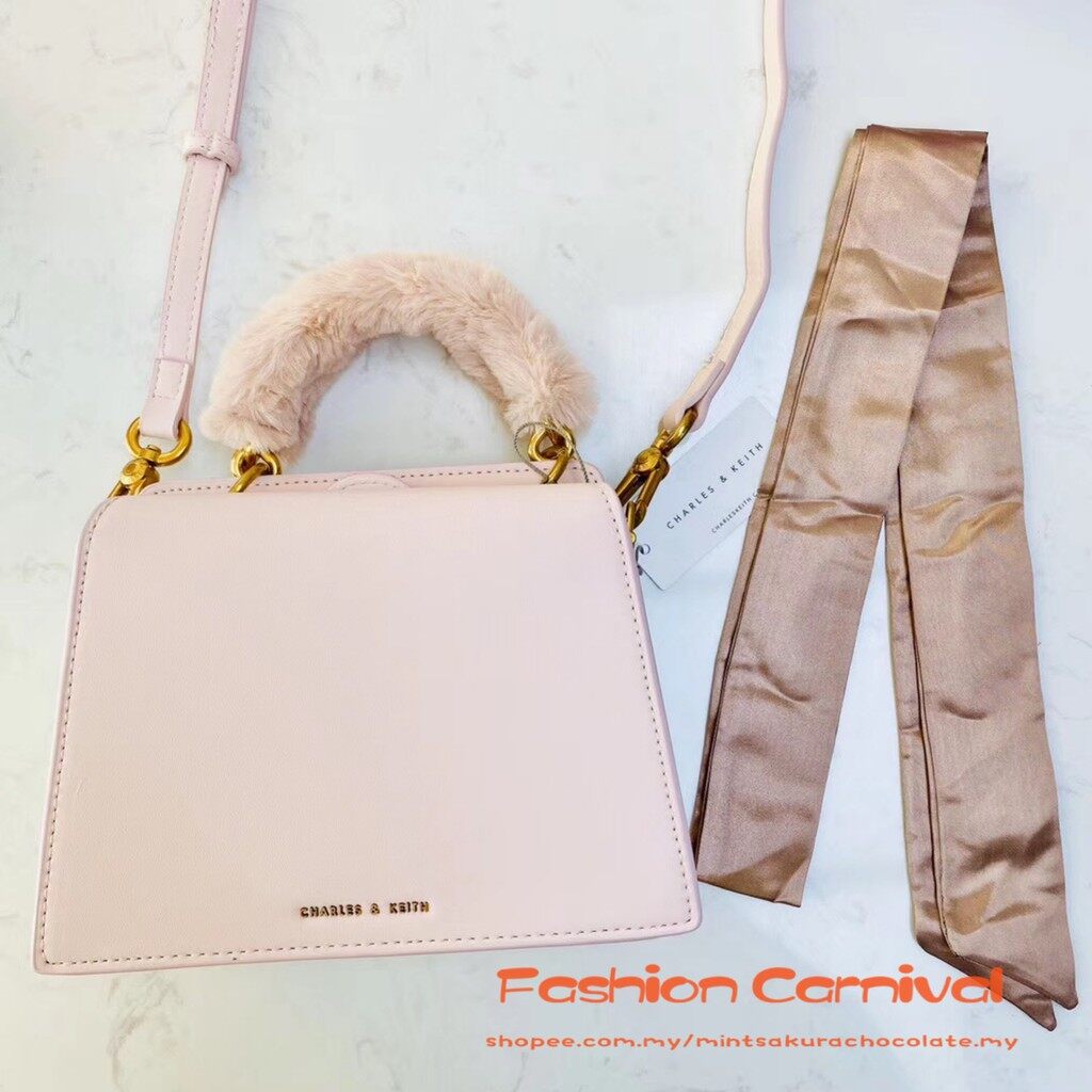 charles and keith bag pink fur