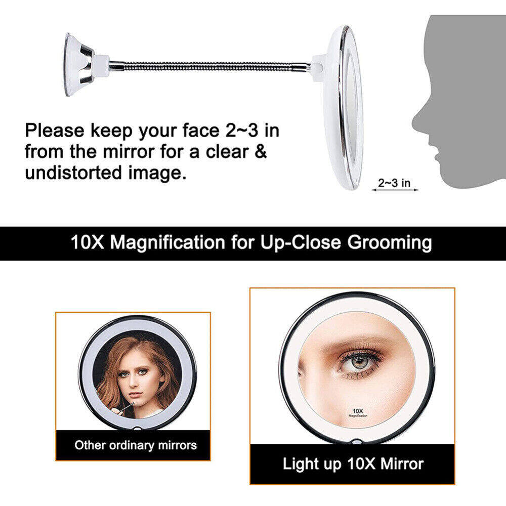 10x Magnification Mirror Magnifying Makeup Mirror LED Lighted Makeup Mirror Gooseneck Mirror Bathroom Magnifying Mirror Vanity Mirror With Lights Adjustable Makeup Mirror Portable Magnifying Mirror Wall-mounted Makeup Mirror 10x Magnification