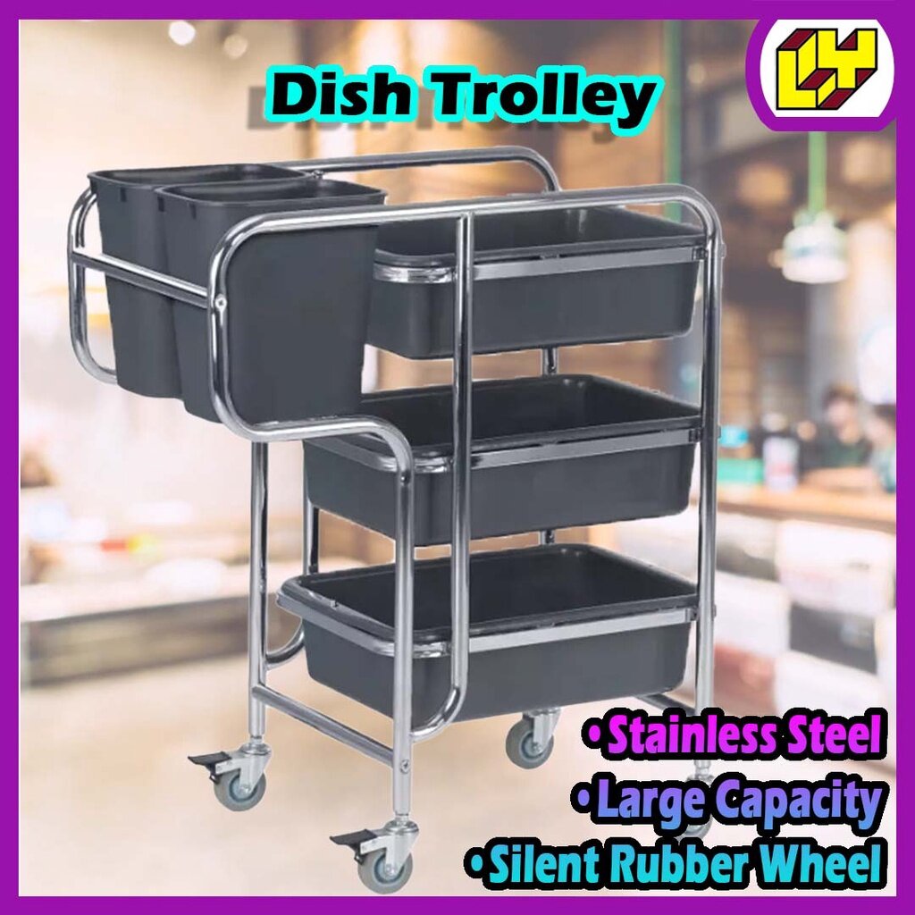 Stainless Steel Dining Collector Cart Food Court Trolley Dishes Waste Service Cart Troli Pinggan
