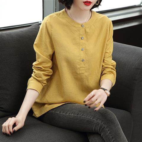 Cotton Long Sleeve Shirt Loose New Spring Stand Collar Jumper