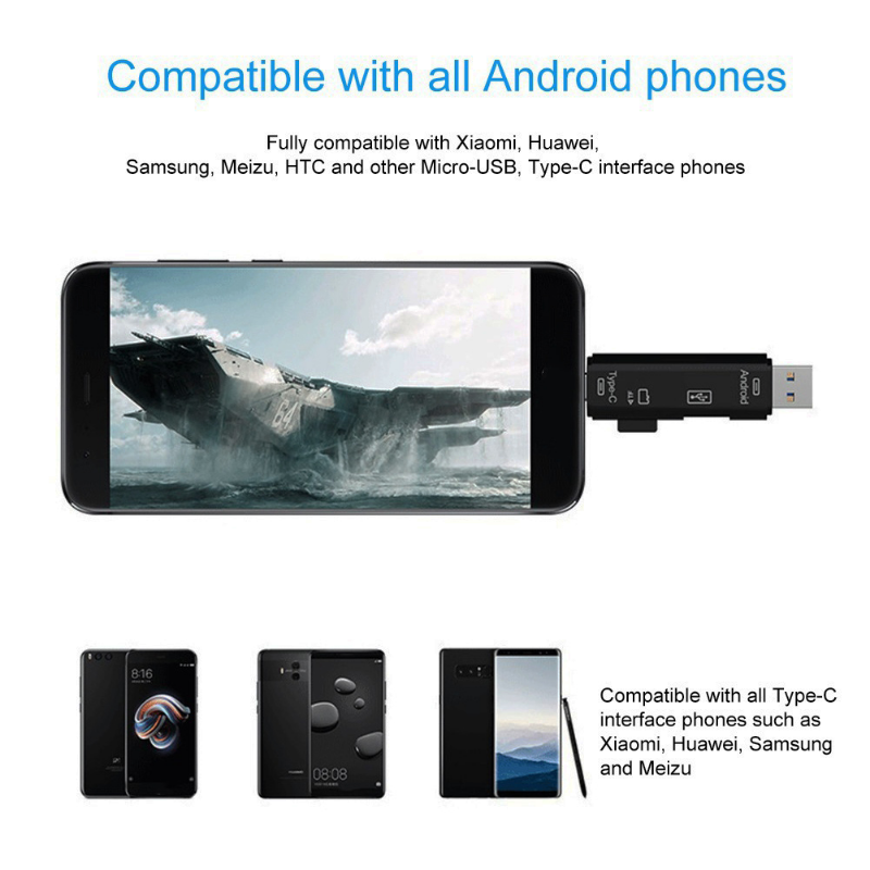 Đầu Đọc 5 Trong 1 Usb Đa Chức Năng 2.0 Loại C/Usb /Micro Usb/Tf/Thẻ Nhớ SD Bộ Chuyển Đổi Đầu Đọc Thẻ OTG Phụ Kiện Điện Thoại Di Động
