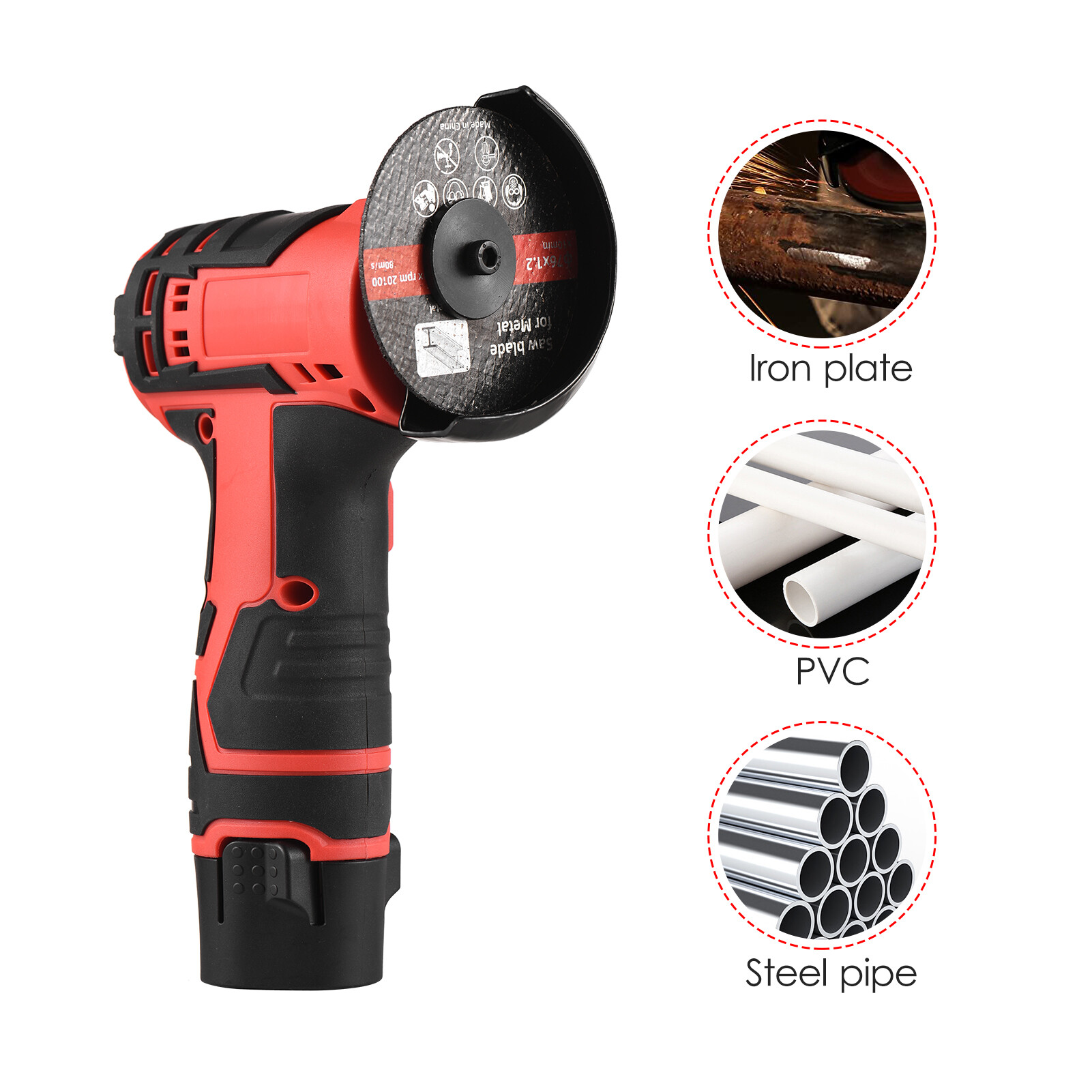 KKmoon 12V Cordless Angle Grinder Kit Lightweight Angle Grinder Tool with 3Inch/76mm Ginding Disc 2PCS 2.0Ah Lithium-Ion Bat-tery & Charger Ergonomic Button Position for Reducing Hand Pressure Include Cutting and Grinding Disc