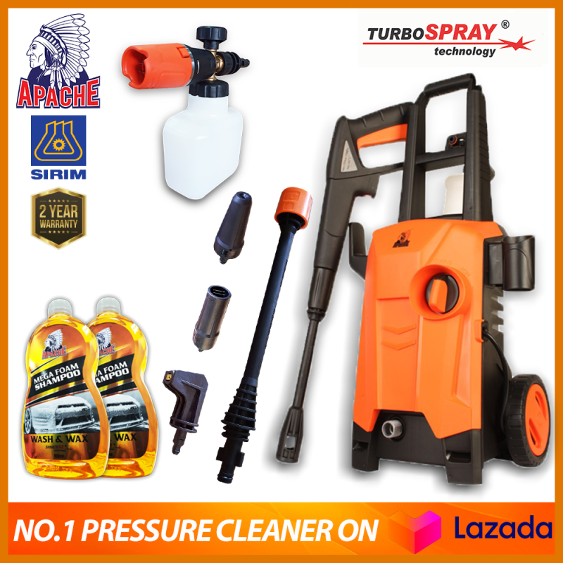 【PRO 3-in-1 CAR WASH SET】APACHE TurboSpray® HM4613 130 Bar | High Pressure Cleaner | Water Jet | Pump Sprayer Washer | Car Wash Machine | Jet Pencuci | Super Powerful | Heavy Duty Motor | Free PRO CAR WASH KIT |