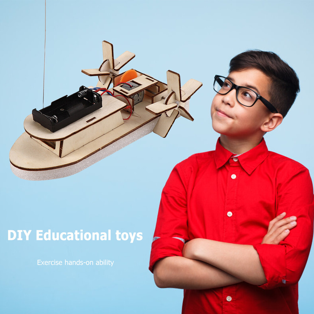 DIY Paddle Wheel Ship Model Kids Students Remote Control Assembling Toys