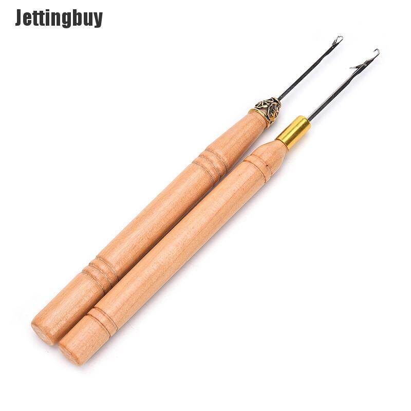 [Jettingbuy] Bộ Dụng Cụ Nối Tóc Lông Vũ Cán Gỗ Dụng Cụ Kéo Kim Móc Chỉ Tự Làm Cho Tiệm Làm Tóc