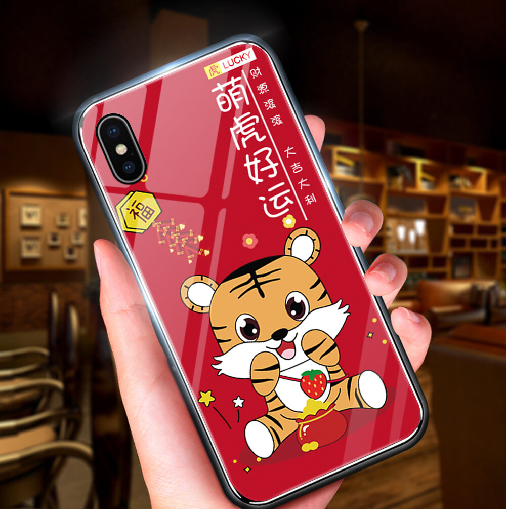 Jinsouwe Ốp Lưng Điện Thoại Cho Tecno Spark 6 / Tecno Spark 6 Air / Tecno Spark S6 Go Ốp Lưng Hoạt Hình Lễ Hội Xuân Năm Mới Cho Nam Nữ Ốp Lưng Chống Sốc Ốp Lưng Kính Cường Lực