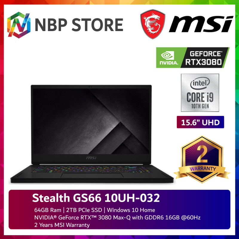 MSI Stealth GS66 10UH-032 15.6 UHD Gaming Laptop ( i9-10980HK, 64GB, 2TB SSD, RTX3080 16GB, W10 ) Malaysia