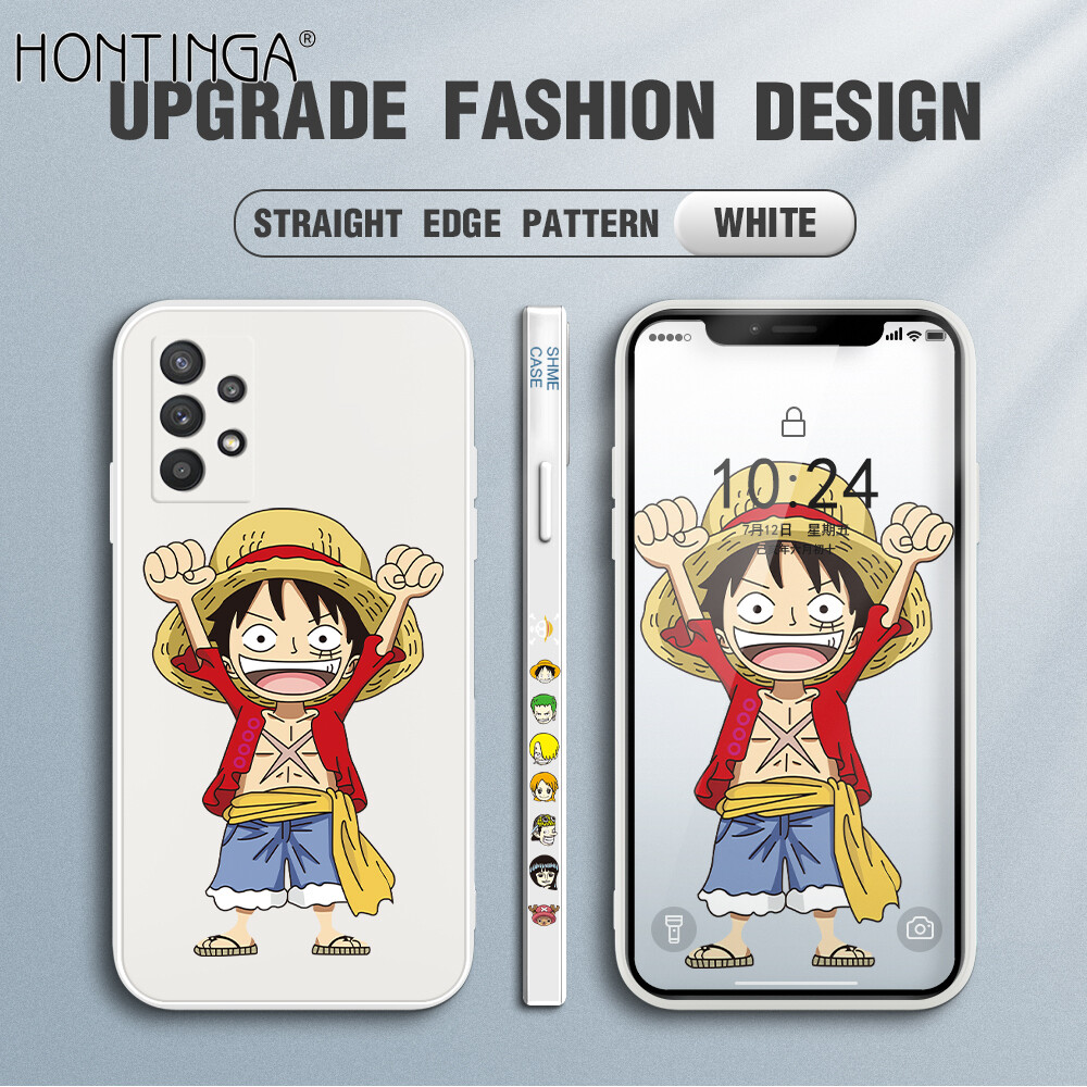 Hontinga Casing Case For Samsung Galaxy A32 4G Case Cartoon Anime Luffy Case Square Original Liquid Soft Silicone Edge Pattern Case Full Cover Camera Protection Cases Back Phone Casing Softcase For Boys